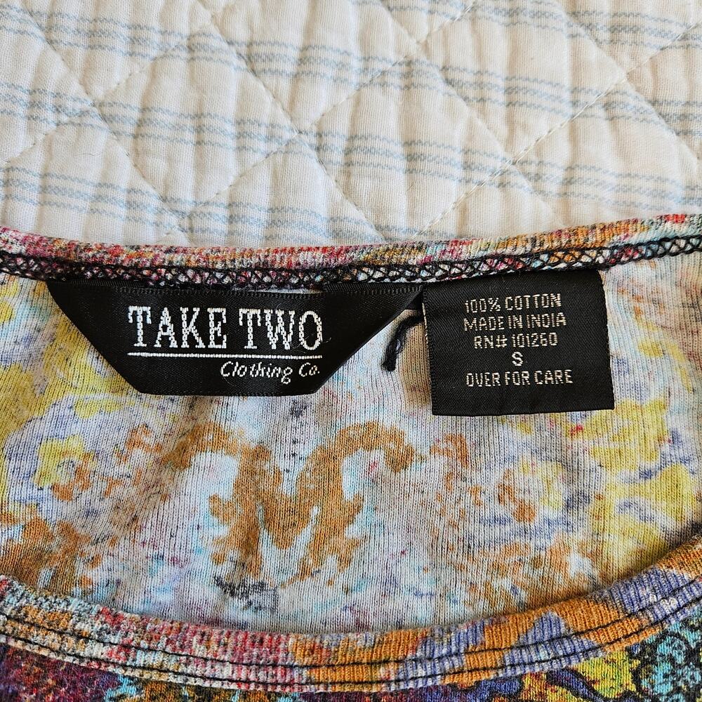 Y2k Graphic 3/4 Sleeve Top Vintage 90's Multicolor Take Two - Size Small - Picture 3 of 5